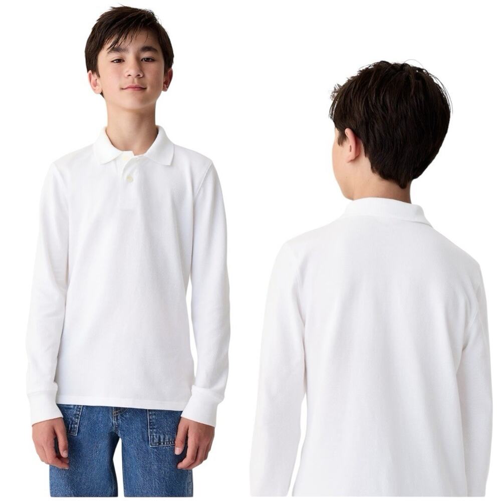 Boys GAP Uniform Long‎ sleeve Polo Shirt Size S White Organic Cotton NWT-READ